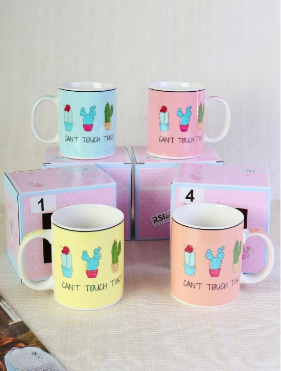 "Can't Touch This!" Cactus Print Mug With Gift Box (Set of 4) 350ml (12oz)